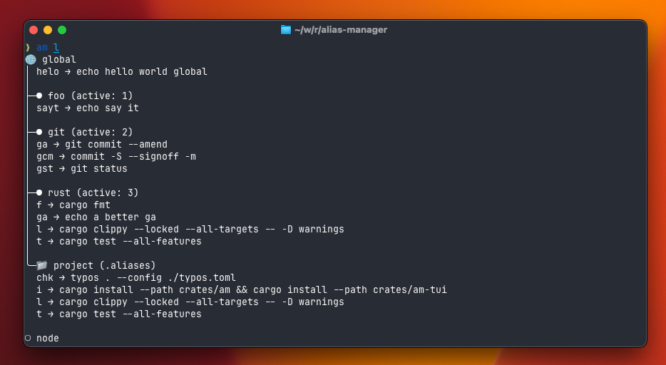 am l — profiles and project aliases at a glance